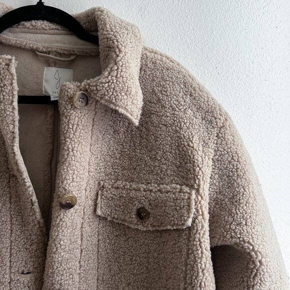 JOIE Biege Cream Sherpa Oversized Lined Teddy Jacket SZ S - Picture 5 of 9